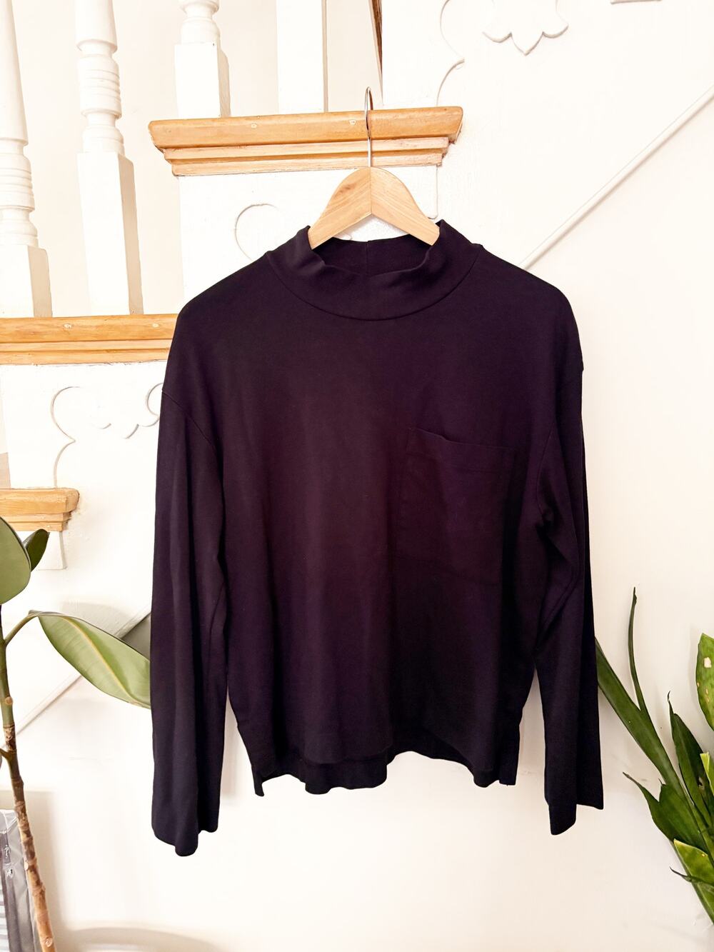 Stateside Women's Black Ruffle Bell Sleeve Mock Neck Top Size M